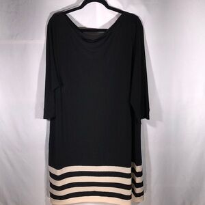 Classic Elegant Black and Cream Striped Dress with 3/4 Sleeves